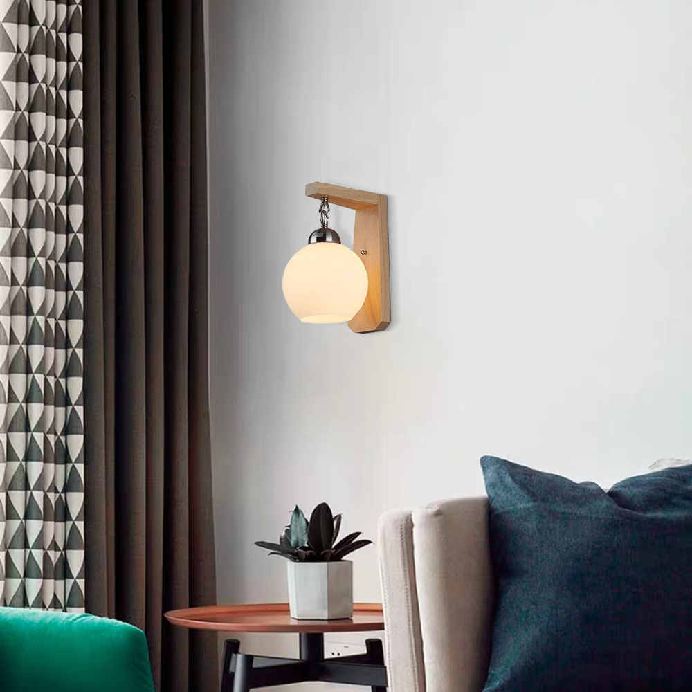 Retro Wandlampe LED Holz Metall Kugel Beige Bad/Scchlafzimmer