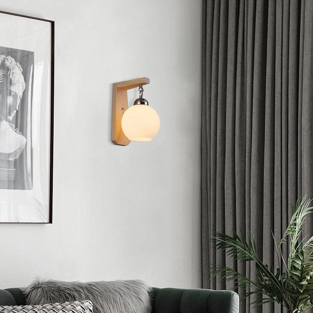 Retro Wandlampe LED Holz Metall Kugel Beige Bad/Scchlafzimmer