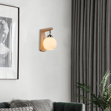 Retro Wandlampe LED Holz Metall Kugel Beige Bad/Scchlafzimmer