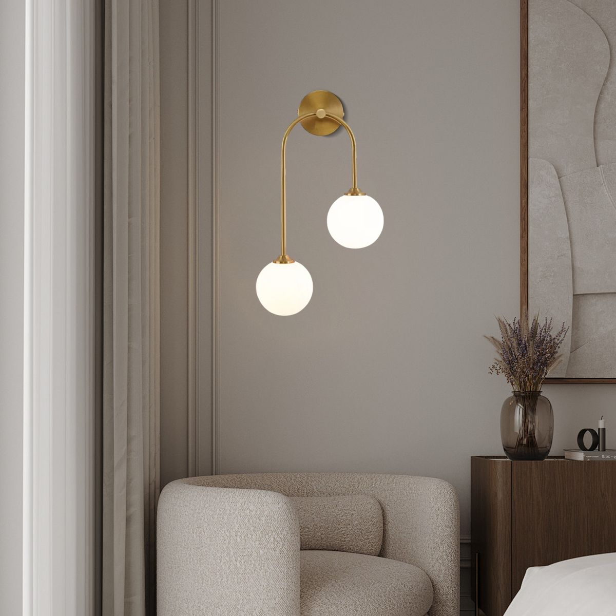 Modern Wandlampe LED Kugel Messing Mentall Schlafzimmer