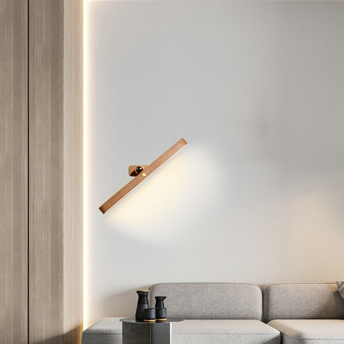 Modern Wandlampe LED Holz Linear Wohnzimmer