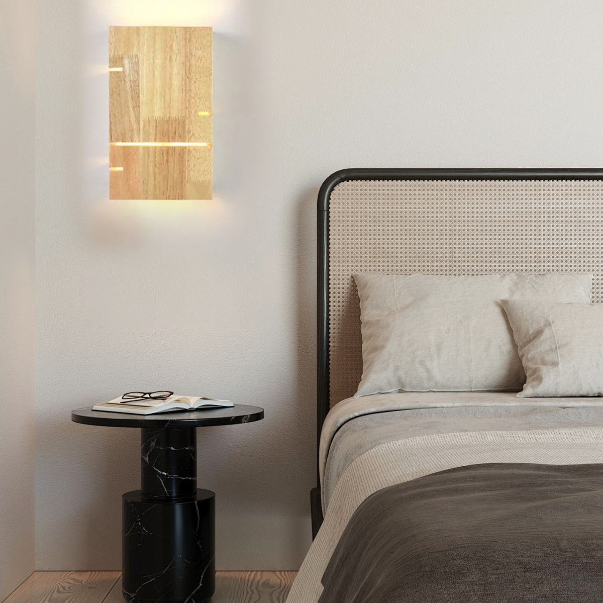 Minimalistisch Wandleuchte Holz Rechteckig Holzfarbe Wohnzimmer