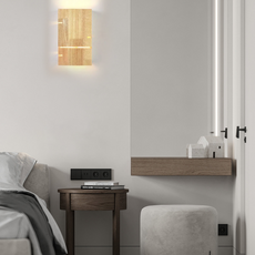 Minimalistisch Wandleuchte Holz Rechteckig Holzfarbe Wohnzimmer