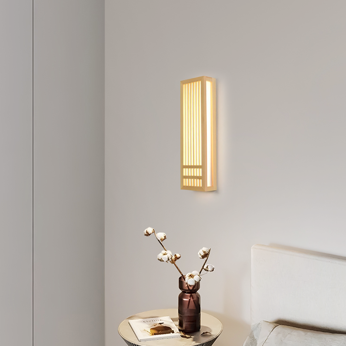 Modern Wandleuchte LED Holz Rechteckig Naturholz Schlafzimmer