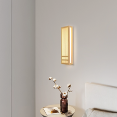 Modern Wandleuchte LED Holz Rechteckig Naturholz Schlafzimmer