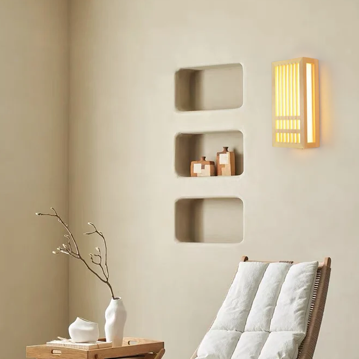 Modern Wandleuchte LED Holz Rechteckig Naturholz Schlafzimmer