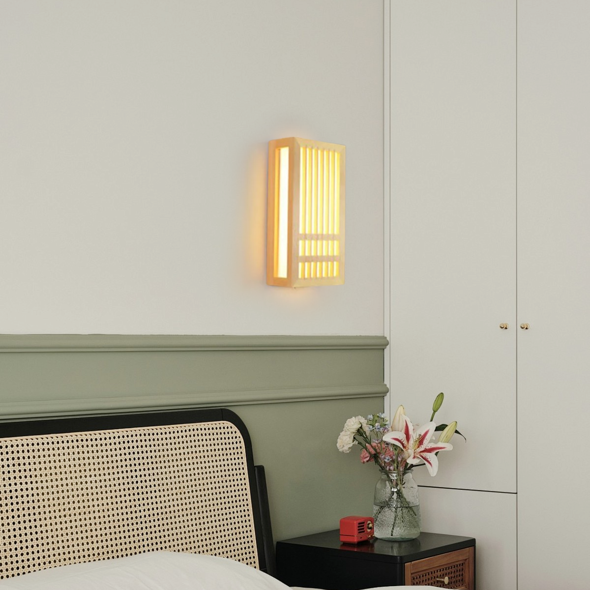 Modern Wandleuchte LED Holz Rechteckig Naturholz Schlafzimmer