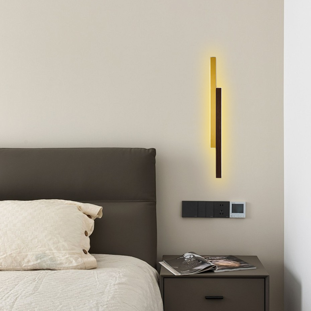Modern Wandleuchte LED Linear Metall Braun Holzfarbe Wohnzimmer