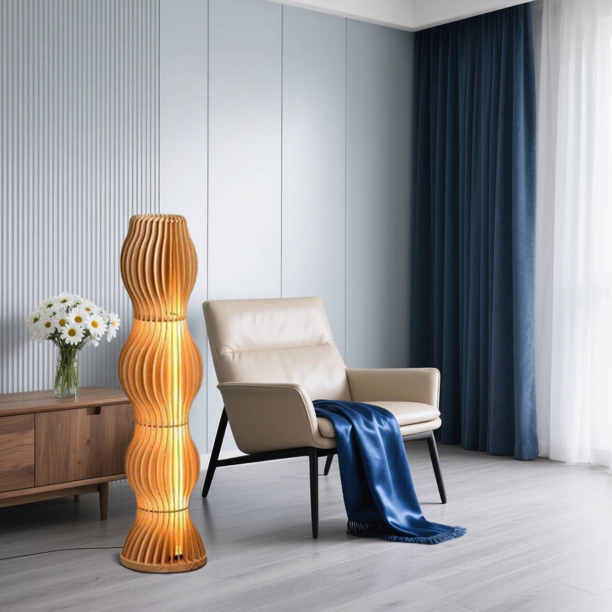 Nordic Stehlampe LED Holz Zylindrisch Wohnzimmer