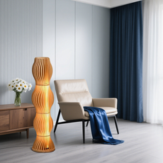 Nordic Stehlampe LED Holz Zylindrisch Wohnzimmer