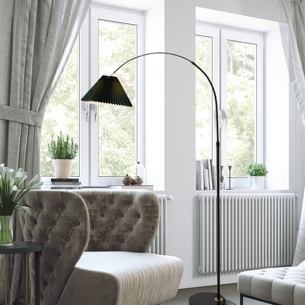 Nordic Stehleuchte mit dunkelgruenem Schirm LED Kappenförmig Stoff Wohnzimmer