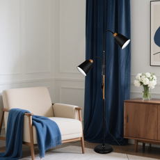 Moderne Stehlampe Schwarz Metall Haube Wohnzimmer