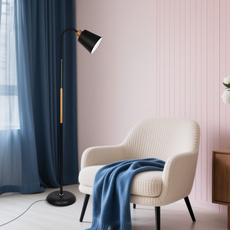 Moderne Stehlampe Schwarz Metall Haube Wohnzimmer