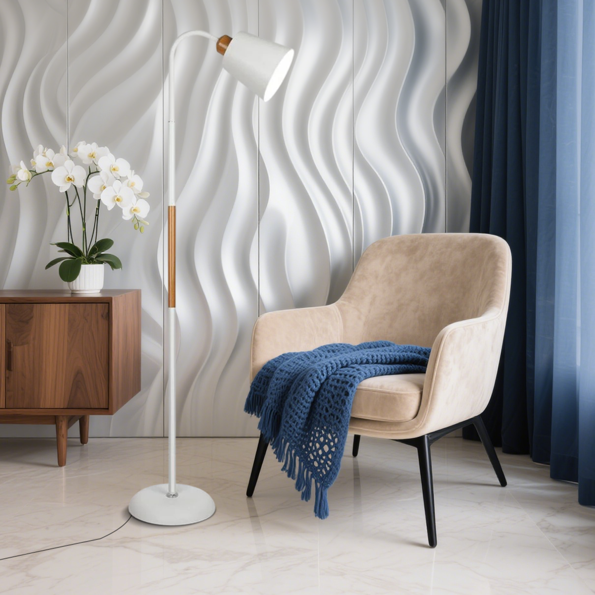 Moderne Stehlampe Schwarz Metall Haube Wohnzimmer