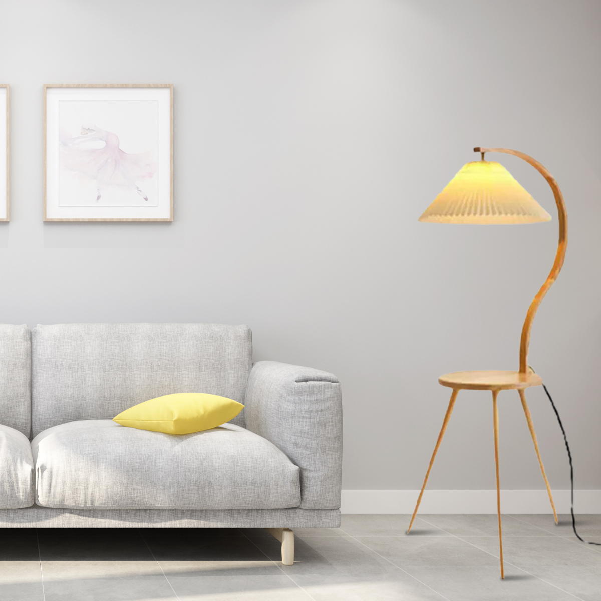 Nordic Stehleuchte LED Kappenförmig Holz/Stoff Wohnzimmer