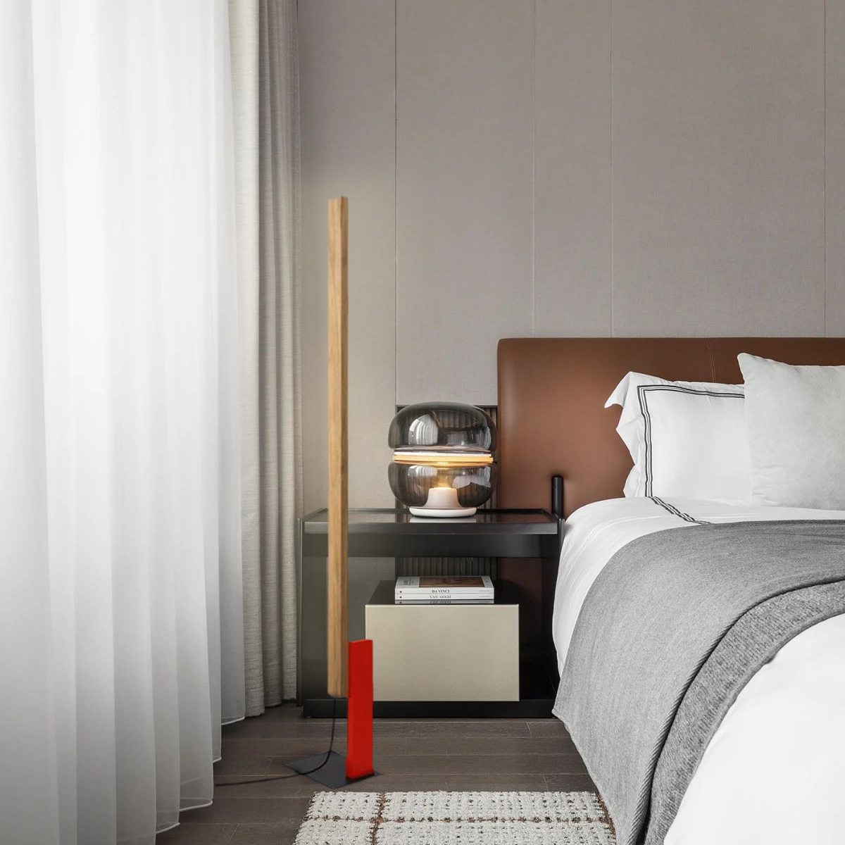 Minimalistisch Stehlampe LED Linear Holz 4 Farben Wohnzimmer