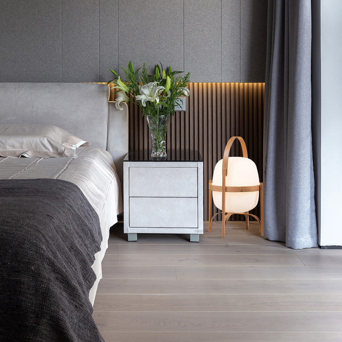  Modern Stehlampe LED Laterne Weiß Holz/Glas Wohnzimmer