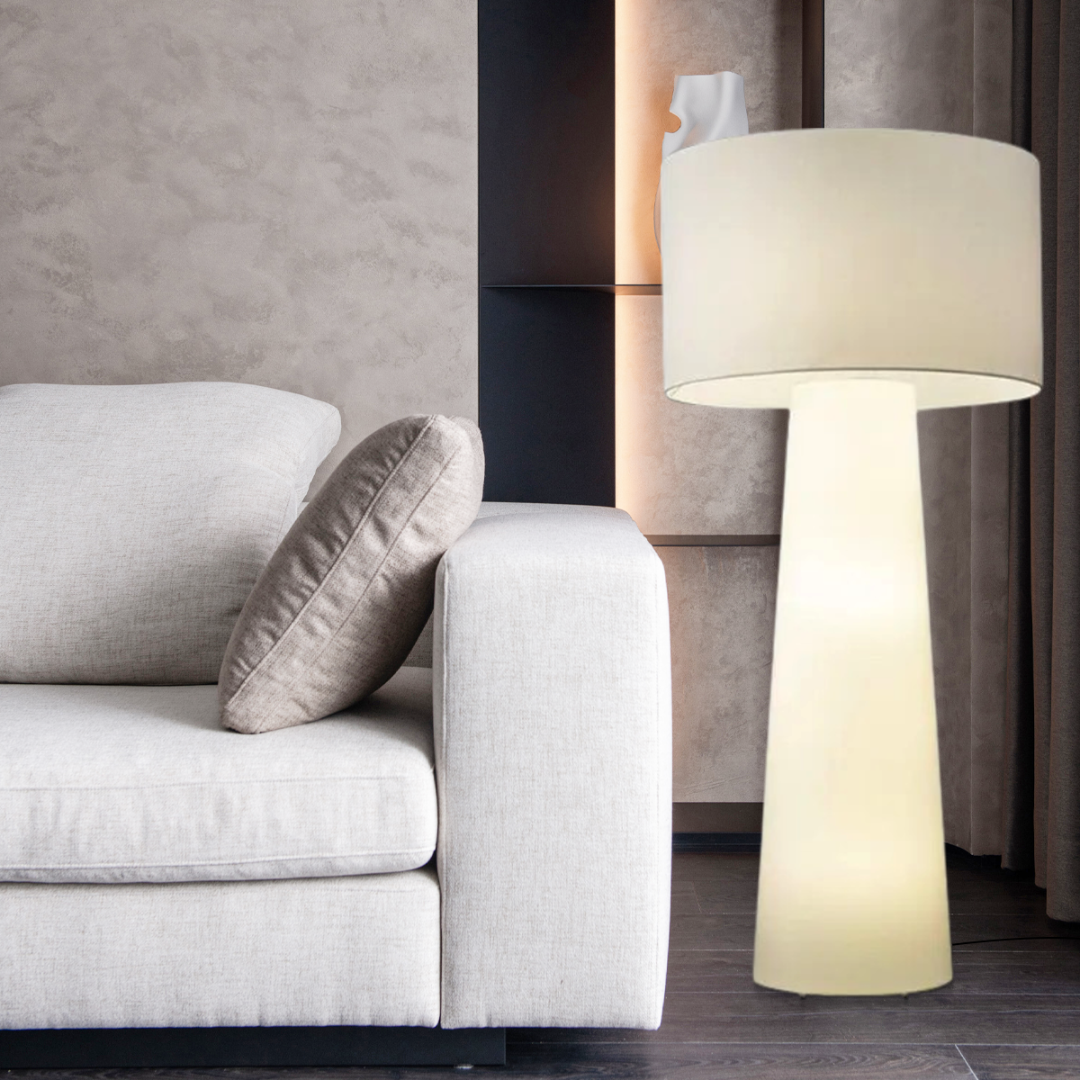 Minimalistisch Stehleuchte Weiß Metall Stoff Zylindrisch Schlafzimmer