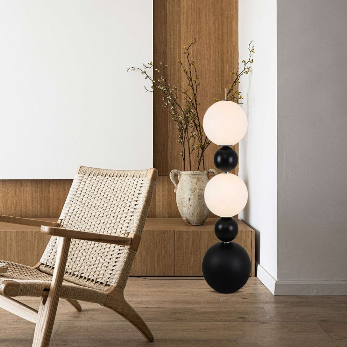 Moderne Stehlampe LED Kugel Harz Glas Schwarz/Weiß Wohnzimmer
