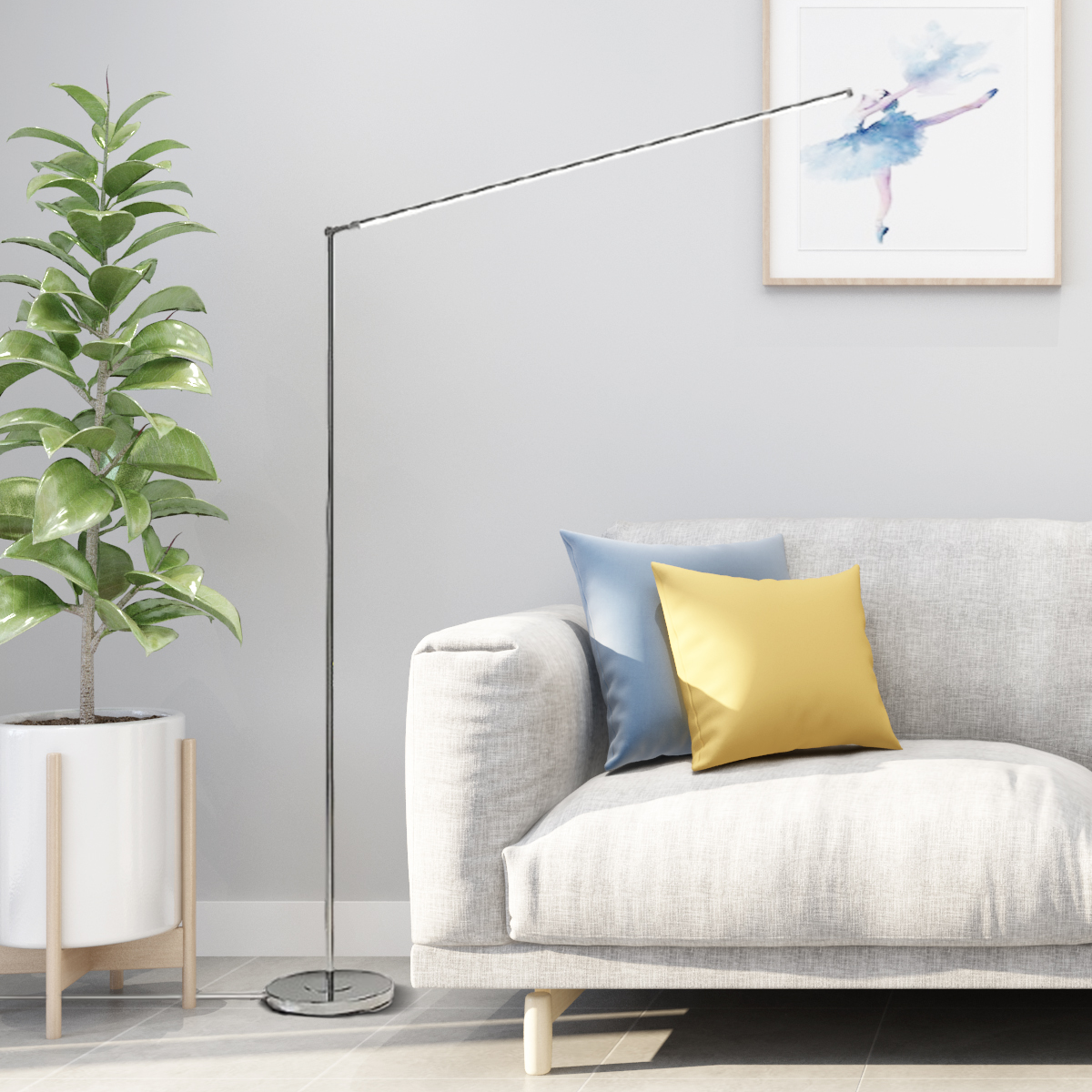 Minimalistisch Stehleuchte LED Linear Silber Metall Wohnzimmer