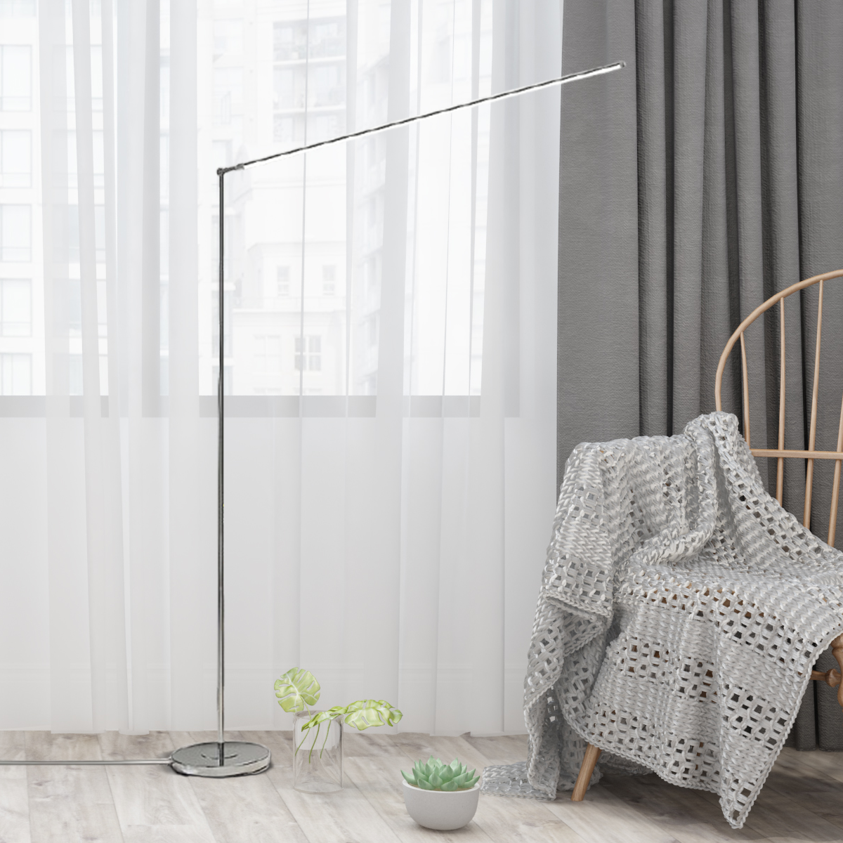 Minimalistisch Stehleuchte LED Linear Silber Metall Wohnzimmer