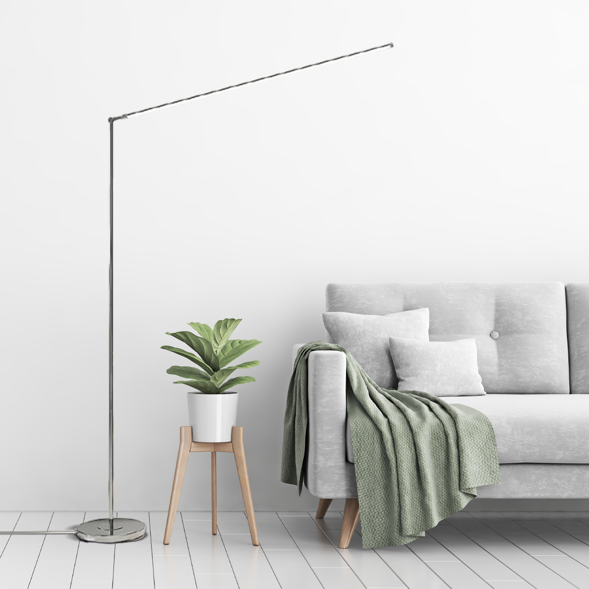 Minimalistisch Stehleuchte LED Linear Silber Metall Wohnzimmer