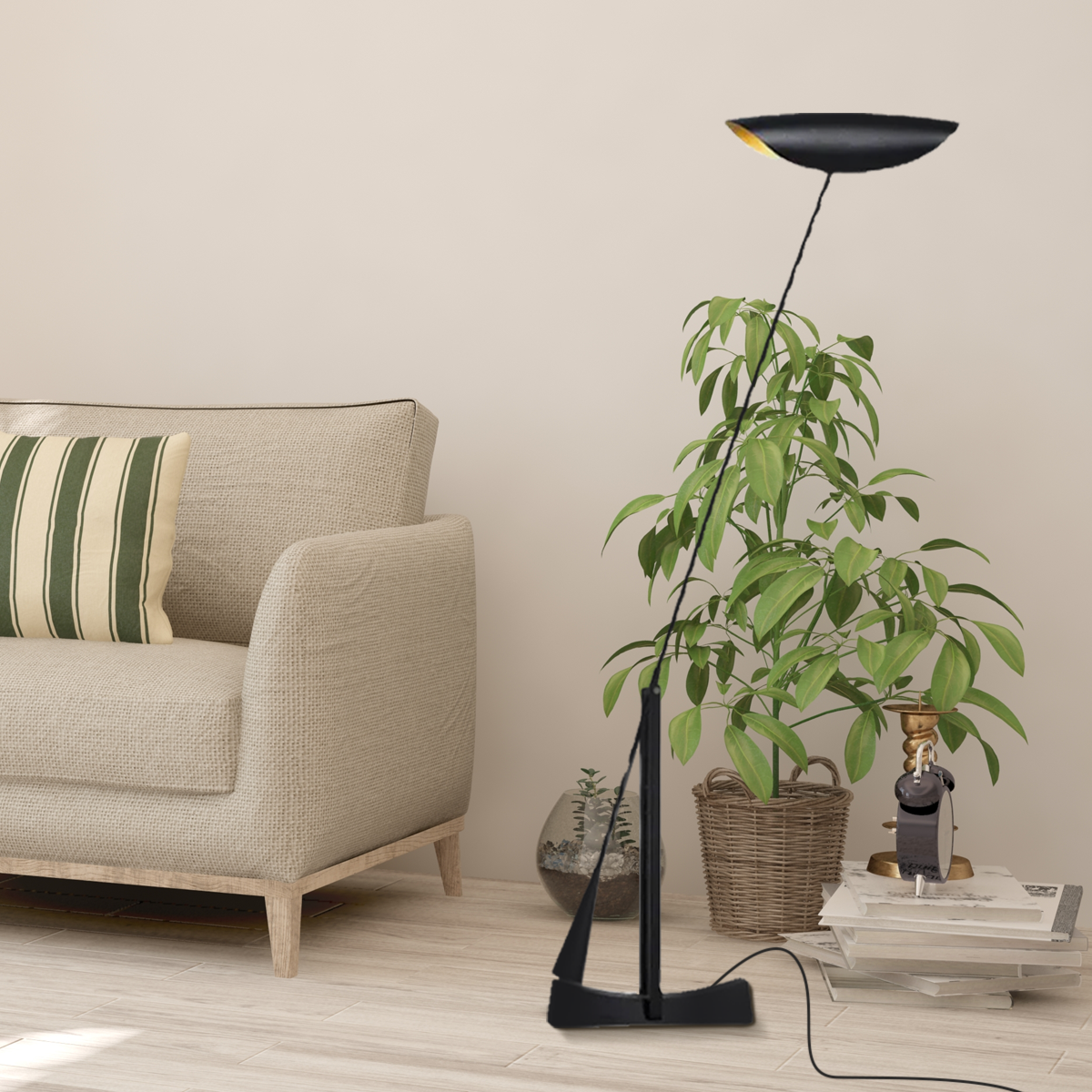 Vintage Stehlampe LED Kappenförmig Schwarz Metall Wohnzimmer