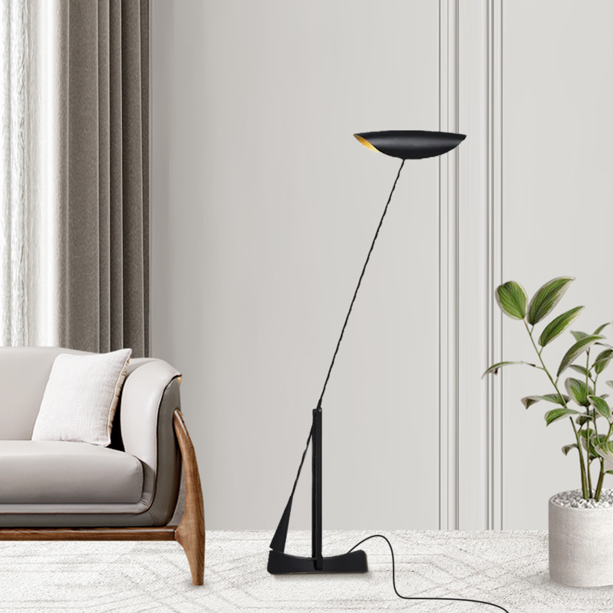 Vintage Stehlampe LED Kappenförmig Schwarz Metall Wohnzimmer