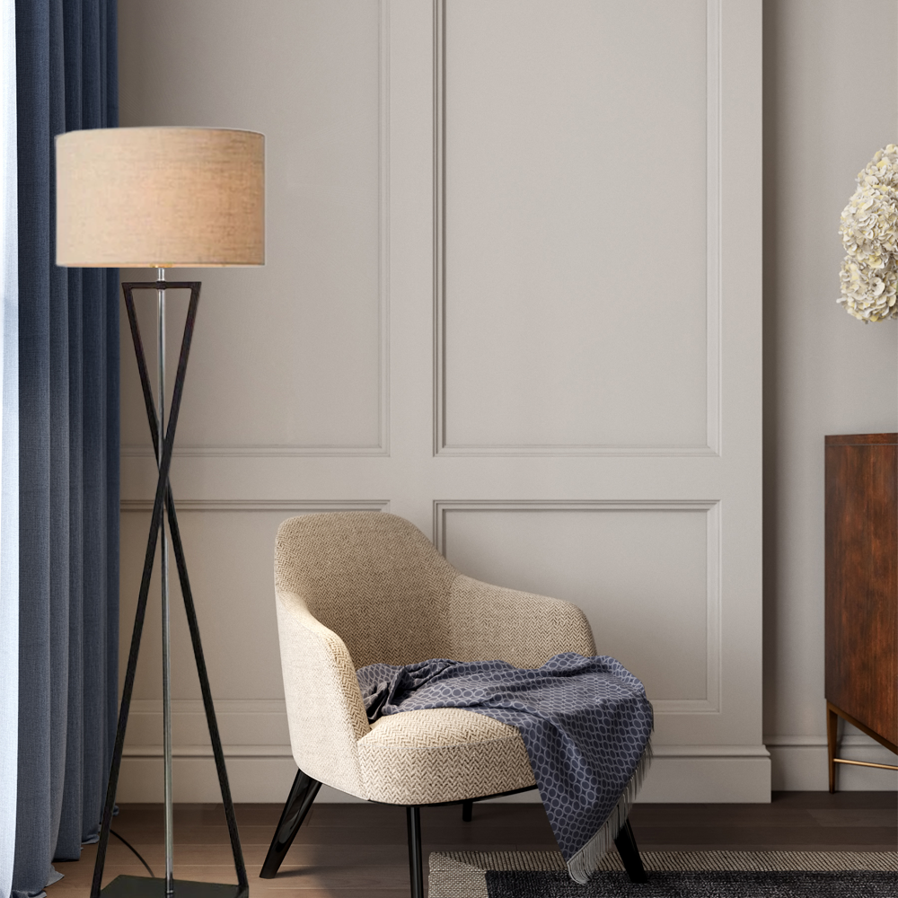 Modern Stehleuchte LED Zylindrisch Stoff Schwarz/Weiß Wohnzimmer