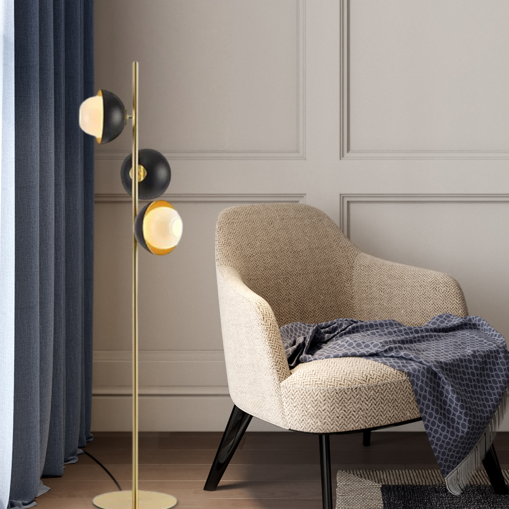 Art Deco Stehleuchte Schwarz-Gold Metall Bubble Wohnzimmer