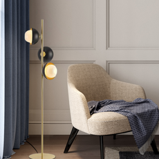 Art Deco Stehleuchte Schwarz-Gold Metall Bubble Wohnzimmer