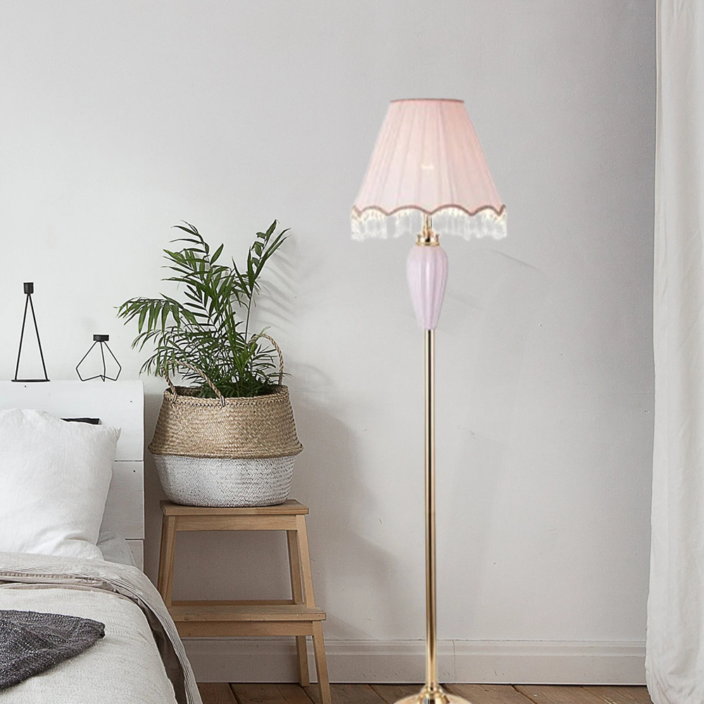 Vintage Stehleuchte LED Blau/Rosa Metall/Stoff Wohnzimmer