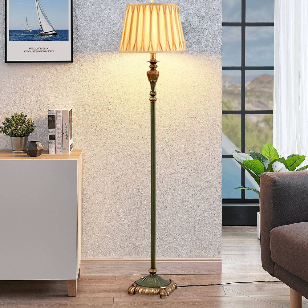 Vintage Stehleuchte LED Metall Zylindrisch Walnuss Wohnzimmer