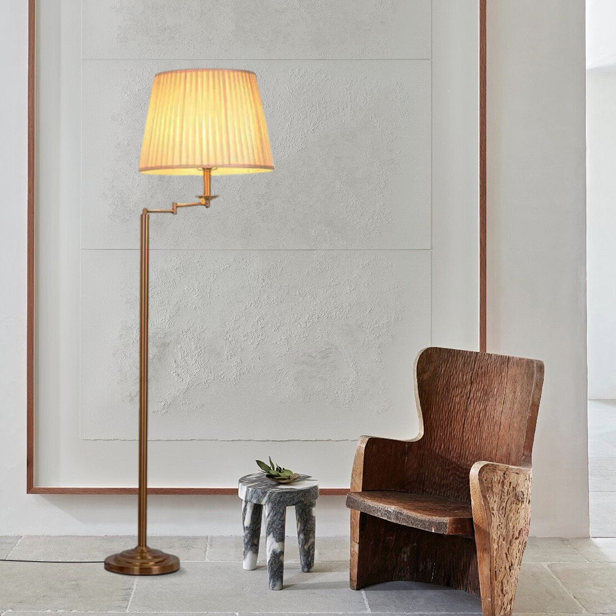 Moderne Stehleuchte Messing Metall Stoff Zylindrisch Wohnzimmer