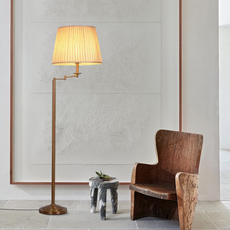 Moderne Stehleuchte Messing Metall Stoff Zylindrisch Wohnzimmer