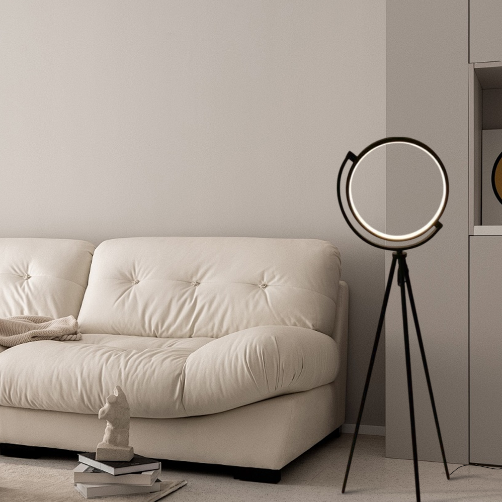 Moderne Stehleuchte Schwarz/Gold Metall Ringförmige Wohnzimmer