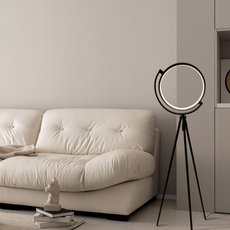 Moderne Stehleuchte Schwarz/Gold Metall Ringförmige Wohnzimmer