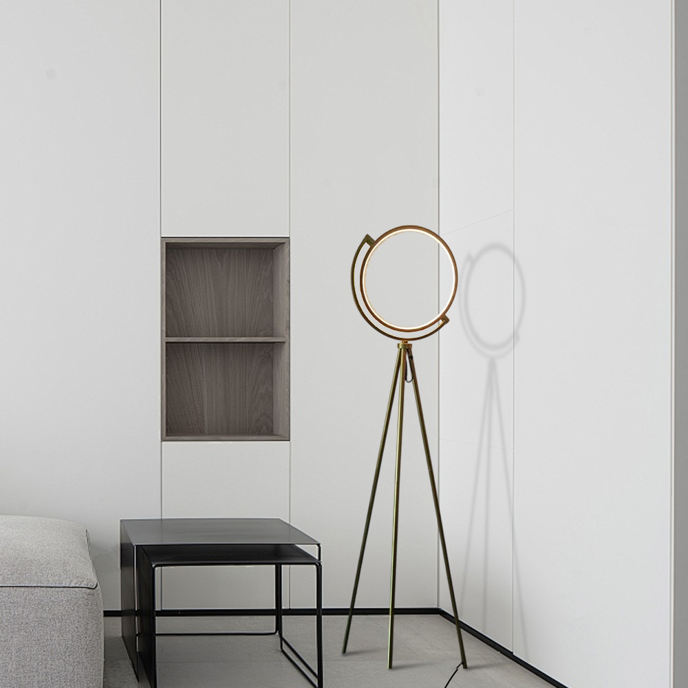 Moderne Stehleuchte Schwarz/Gold Metall Ringförmige Wohnzimmer