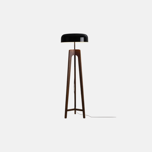 Modern Stehleuchte LED Stativ Metall/Holz Schwarz Wohnzimmer