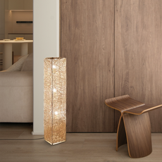 Art Deco Stehleuchte LED Rattan Zylindrisch Holz Wohnzimmer