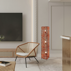 Art Deco Stehleuchte LED Rattan Zylindrisch Holz Wohnzimmer