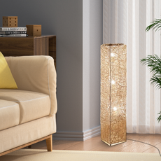 Art Deco Stehleuchte LED Rattan Zylindrisch Holz Wohnzimmer
