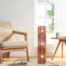 Art Deco Stehleuchte LED Rattan Zylindrisch Holz Wohnzimmer