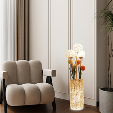 Art Deco Stehleuchte LED Rattan Zylindrisch Holz Wohnzimmer