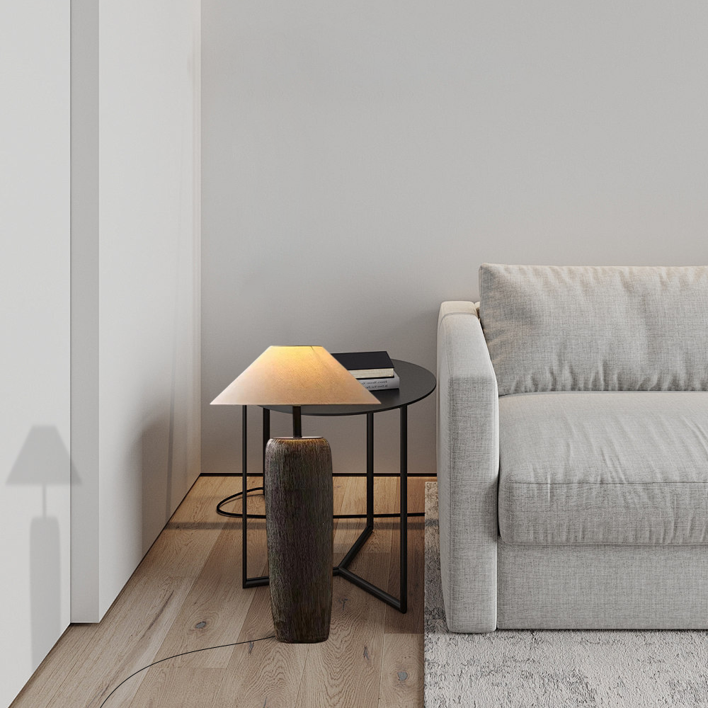 Moderne LED-Stehleuchte in Kappenform aus Stoff & Massivholz - perfekte Eckenbeleuchtung für Wohnzimmer und Schlafzimmer