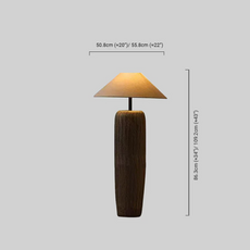 Maßzeichnung der moderne LED-Stehleuchte in Kappenform aus Stoff & Massivholz 