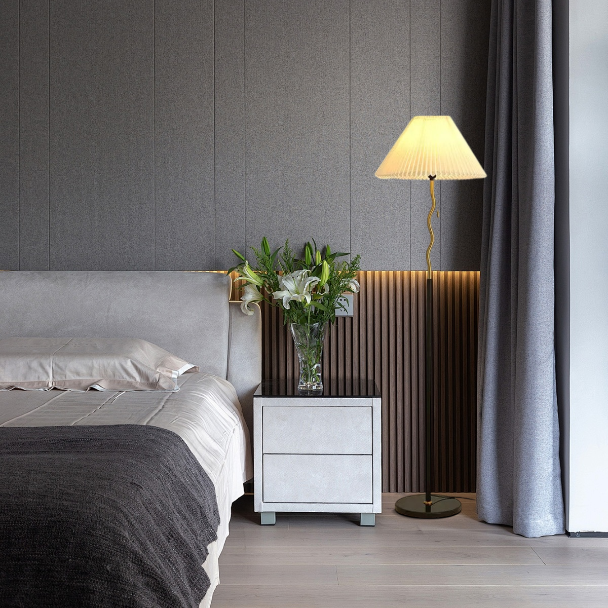 Minimalistisch Stehlampe LED Kappenförmig Beige Metall /Stoff Wohnzimmer