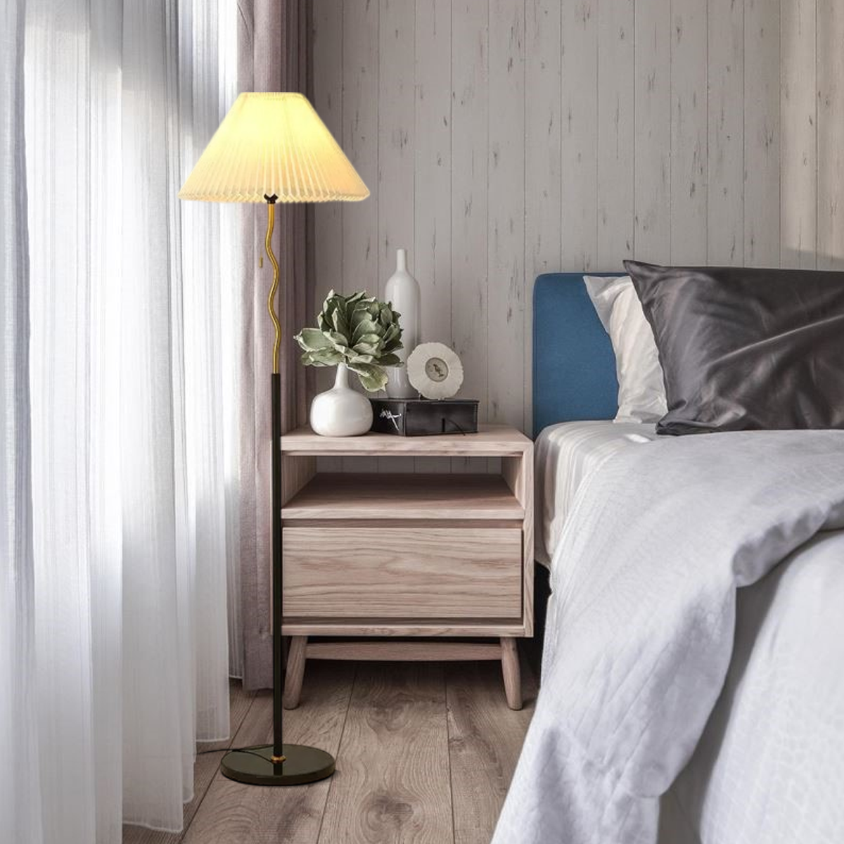 Minimalistisch Stehlampe LED Kappenförmig Beige Metall /Stoff Wohnzimmer