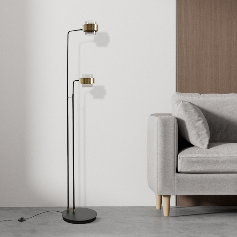 Moderne Stehleuchte Schwarz Metall Glas Geradlinig Schlafzimmer