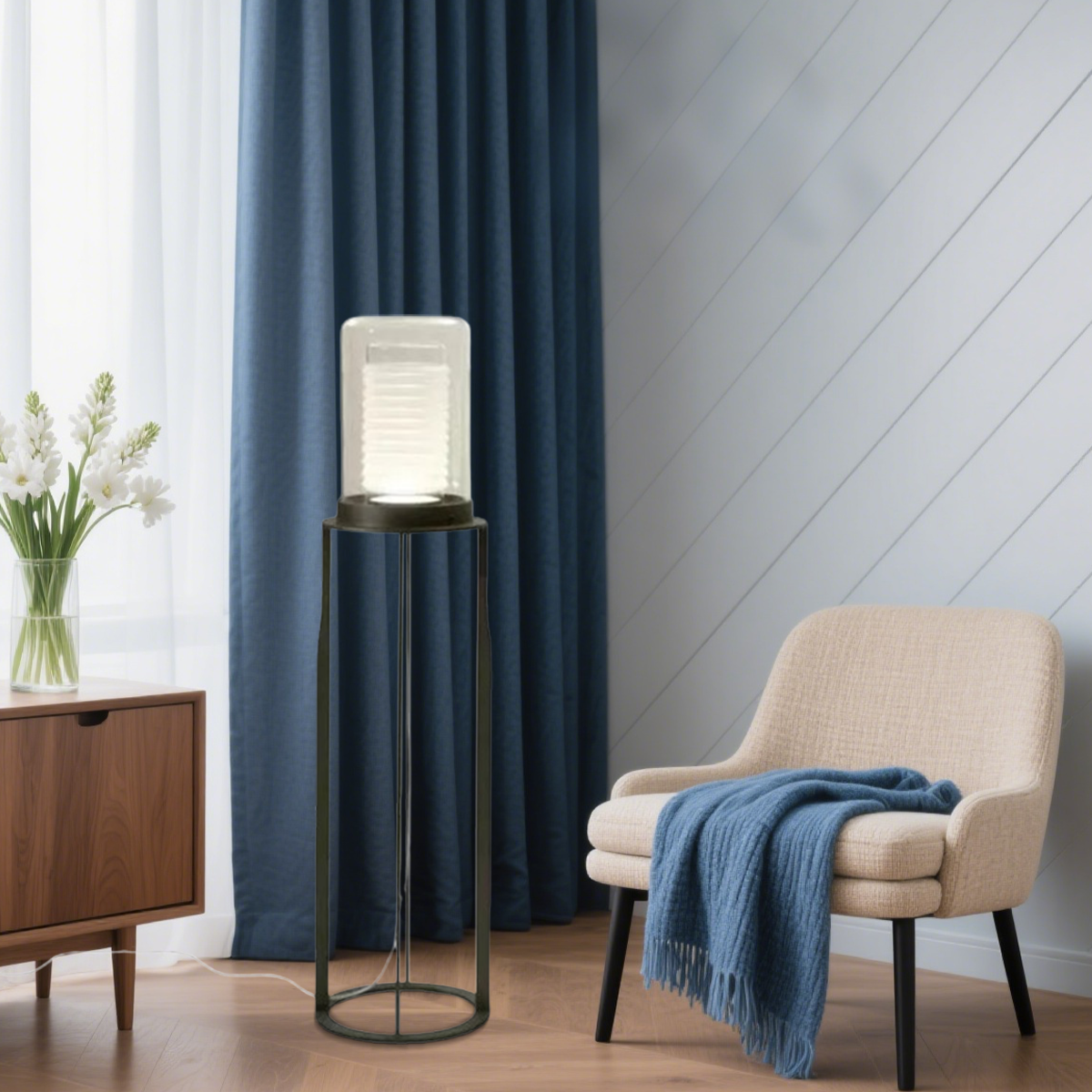 Modern Stehleuchte LED Zylindrisch Schwarz Metall Wohnzimmer